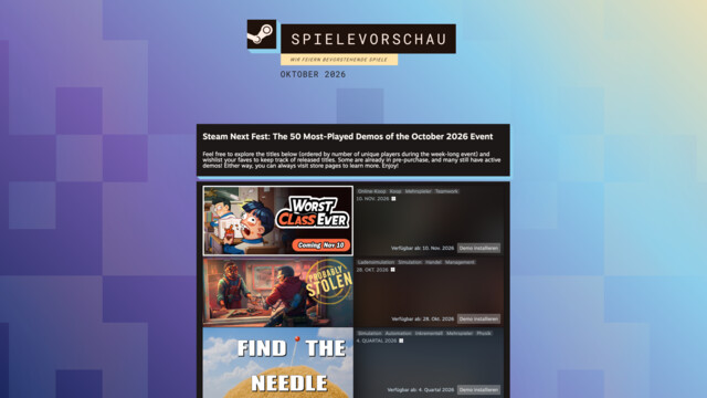 Für die Steam-Wunschliste: Valve nennt die 50 meistgespielten Next-Fest-Demos